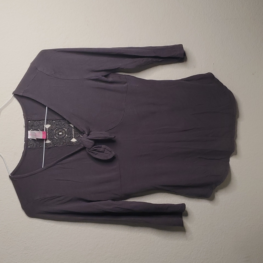 No Boundaries Smoke/Gray Tie Front Elbow Sleeve Top Size 7/9